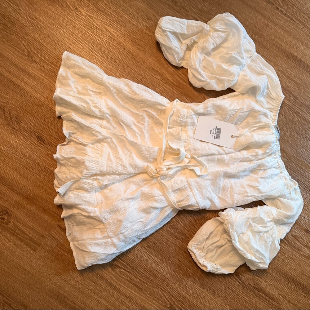White Flowy Puff Sleeves Mini Dress